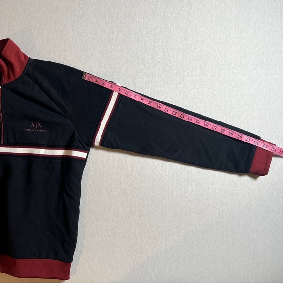 Armani Exchange Pullover Half Zip Sweatshirt in Black + Red, Men’s Medium - Picture 5 of 11